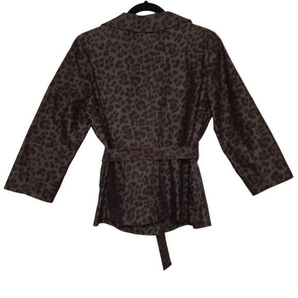 SANDRO Sportswear Leopard Blazer Tie Belt Button Front Grey Black Brown S - Picture 3 of 6